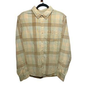 Wellen 100% Organic Cotton Premium Orange Blue Tan Plaid Flannel Shirt